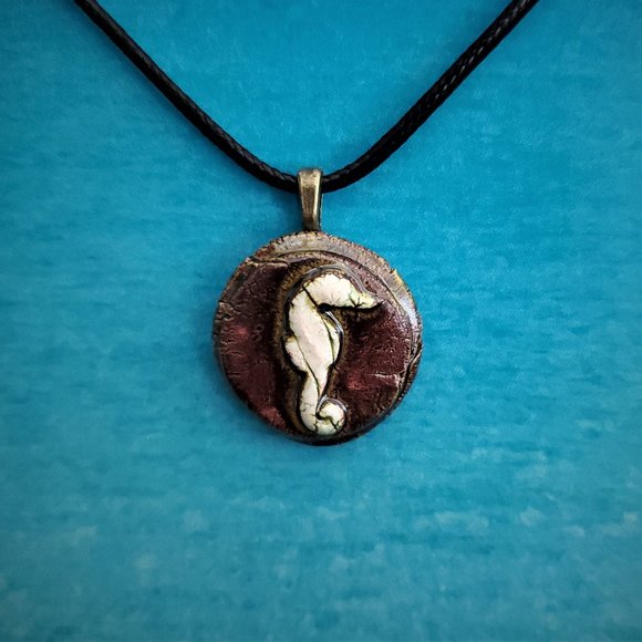 Handmade Ceramic Teak Seahorse Pendant Necklace - Picture 15 of 16
